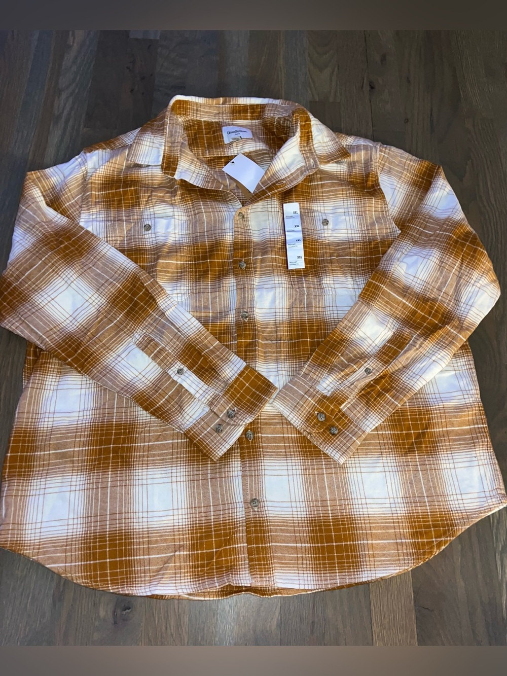 NWT Goodfellow & Co Men’s XXL Brown Plaid Flannel Shirt Midweight Button Up